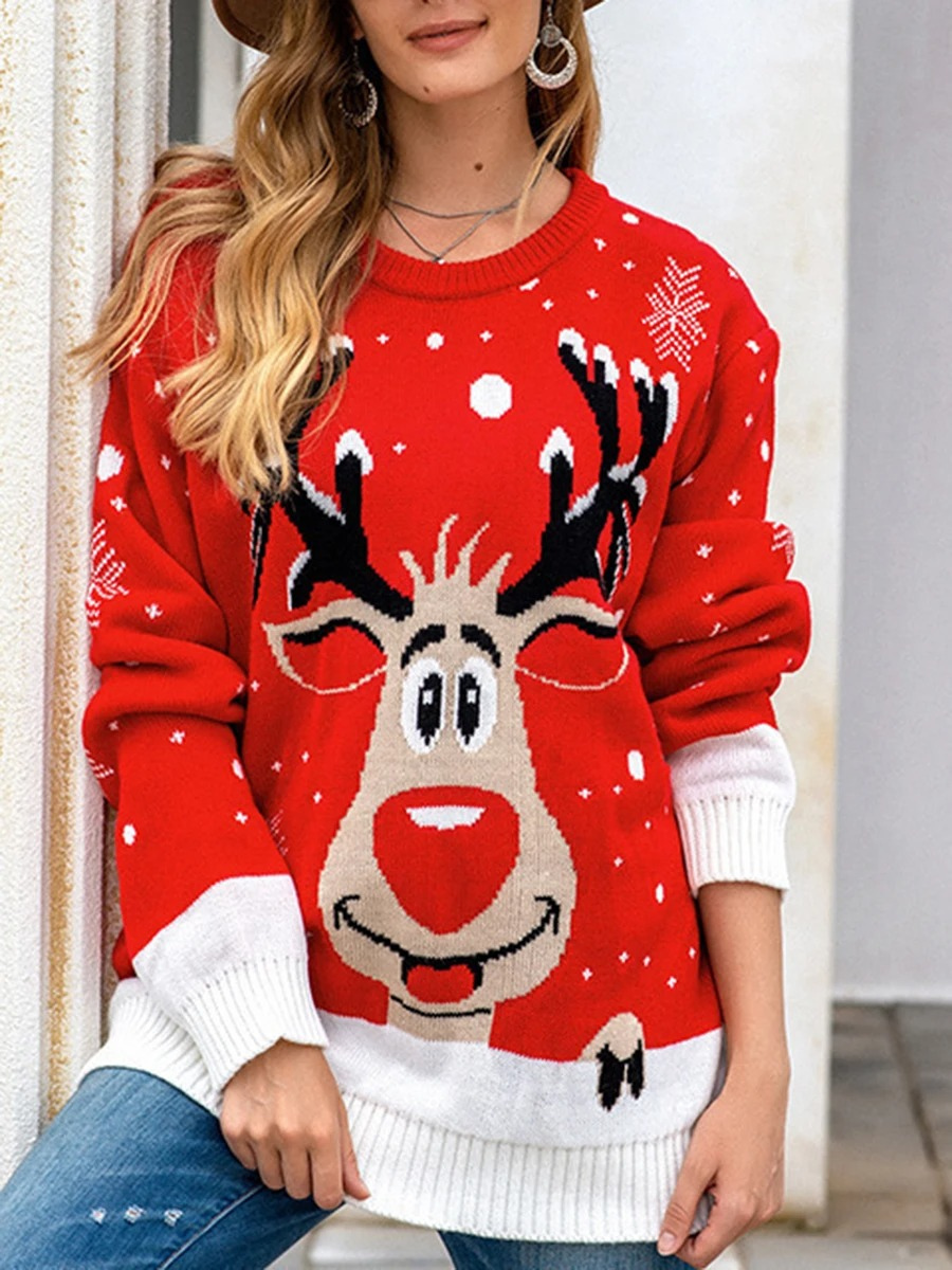 Lametta - Weihnachtspullover mit Schneeflocken-Muster, Damen Strickpullover