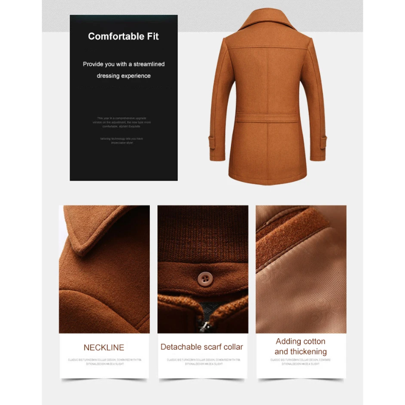 Kaltlux - Langer Mantel Herren Stilvoller Wollmantel Gefüttert Mit Brusttasche
