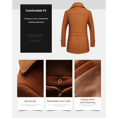 Kaltlux - Langer Mantel Herren Stilvoller Wollmantel Gefüttert Mit Brusttasche