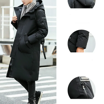 Kaltsor - Langer Wintermantel Herren – Warmer Daunenparka mit Kapuze und Taschen