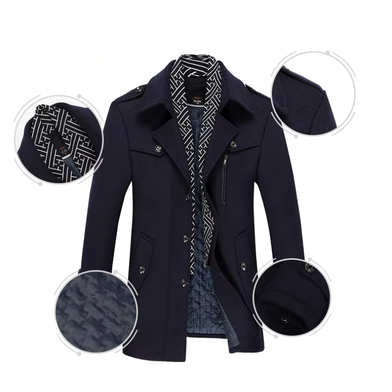 Hochfed - Langer Mantel Herren Winterjacke Mit Stehkragen und Reißverschluss