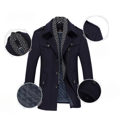 Hochfed - Langer Mantel Herren Winterjacke Mit Stehkragen und Reißverschluss