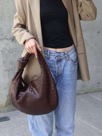 Giselle | Mittelgroße Schultertasche Aus Premium Veganem Leder Mit Geflochtenem Design