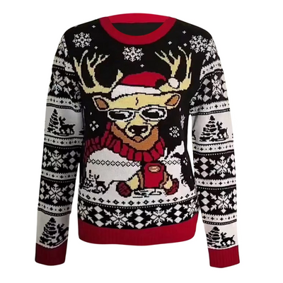 Zimtzau - Weihnachtspullover für Damen, Strickpullover mit lustigem Rentier-Design
