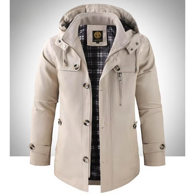 Edelwin - Langer Mantel Herren Klassischer Wollmantel Mit Revers und Knöpfen