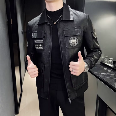 Zendolt - Lederjacke Herren mit Stehkragen, Klassische Bikerjacke aus Echtleder