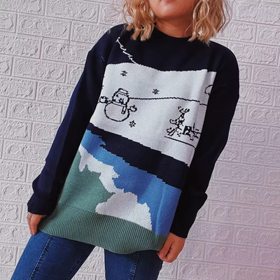 Wolzwei - Weihnachtspullover für Damen, Strickpullover mit festlichem Weinglas-Motiv