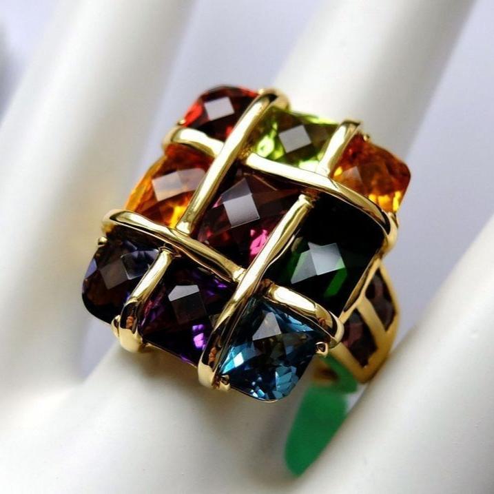 Mehrfarbiger kristalliner Vintage-Ring aus Gold