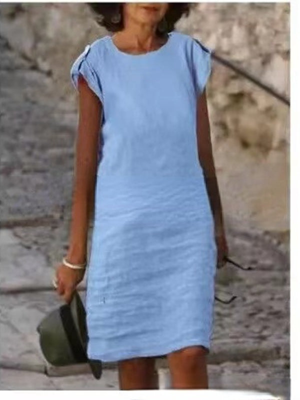 Ärmelloses Midikleid aus Baumwollleinen in mehrfarbigem Design – Mia