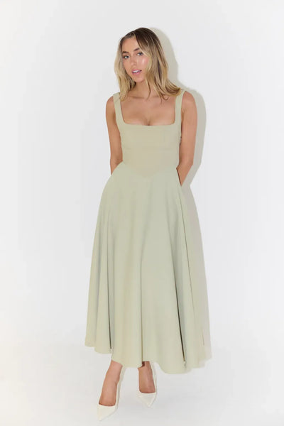 Yade Hochtailliertes Midi-Kleid Mit Quadrat-Ausschnitt Für Jeden Anlass