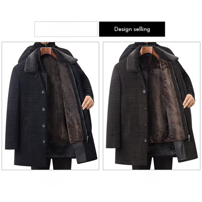 Herrmax - Langer Mantel Herren Stilvoller Wintermantel Mit Brusttasche und Revers