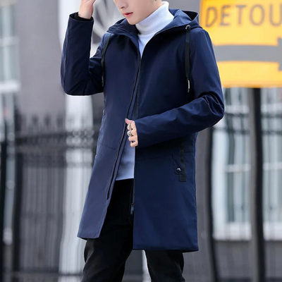 Polstox - Langer Wintermantel Herren – Leichter Steppmantel mit Kapuze und Futter