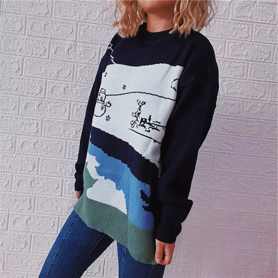 Wolzwei - Weihnachtspullover für Damen, Strickpullover mit festlichem Weinglas-Motiv