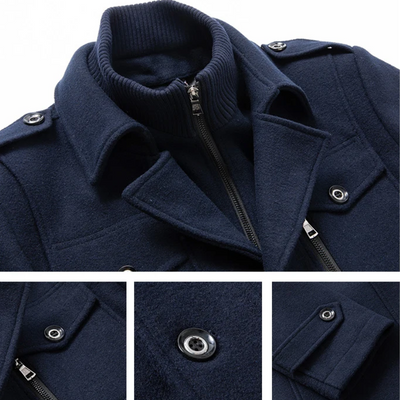 Warmlux - Langer Mantel Herren Modischer Wollmantel Mit Stehkragen und Taschen