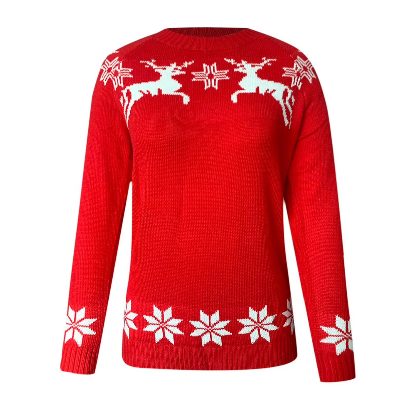 Lebkuch - Weihnachtspullover mit Rentier- und Schneeflocken-Muster, Damen Strickpullover