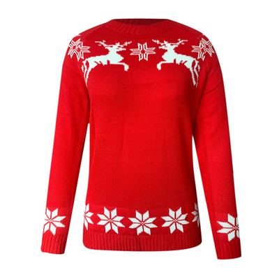 Lebkuch - Weihnachtspullover mit Rentier- und Schneeflocken-Muster, Damen Strickpullover