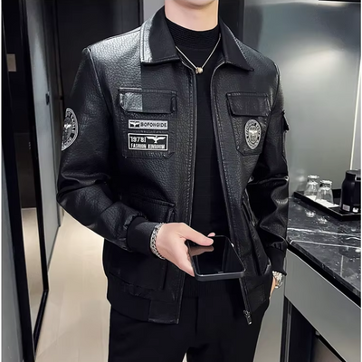 Zendolt - Lederjacke Herren mit Stehkragen, Klassische Bikerjacke aus Echtleder