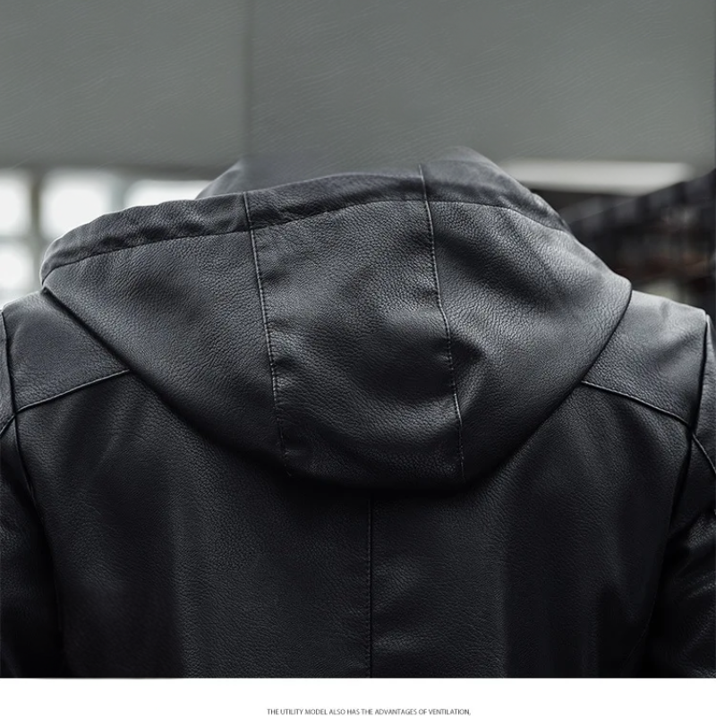 Boldvar - Lederjacke Herren, Warme Jacke mit abnehmbarer Kapuze und Reißverschluss