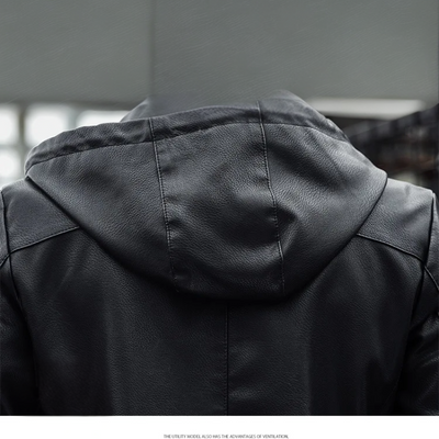 Boldvar - Lederjacke Herren, Warme Jacke mit abnehmbarer Kapuze und Reißverschluss