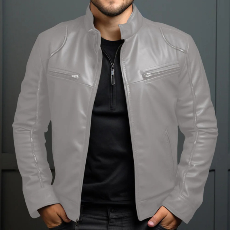 Menluxe - Lederjacke Herren, Warme Jacke mit Reißverschlusstaschen und Kapuze
