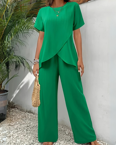 Damen Asymmetrisches Zweiteiler Set | Weite Hose