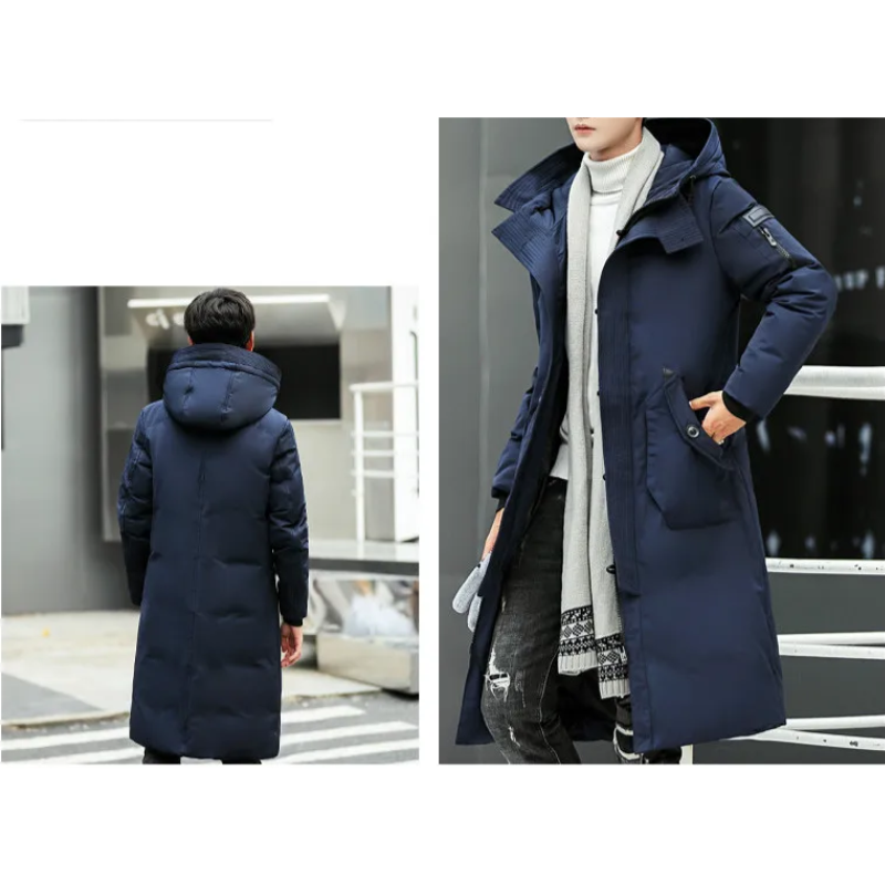 Kaltsor - Langer Wintermantel Herren – Warmer Daunenparka mit Kapuze und Taschen