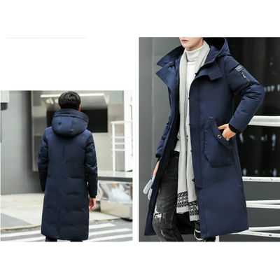 Kaltsor - Langer Wintermantel Herren – Warmer Daunenparka mit Kapuze und Taschen