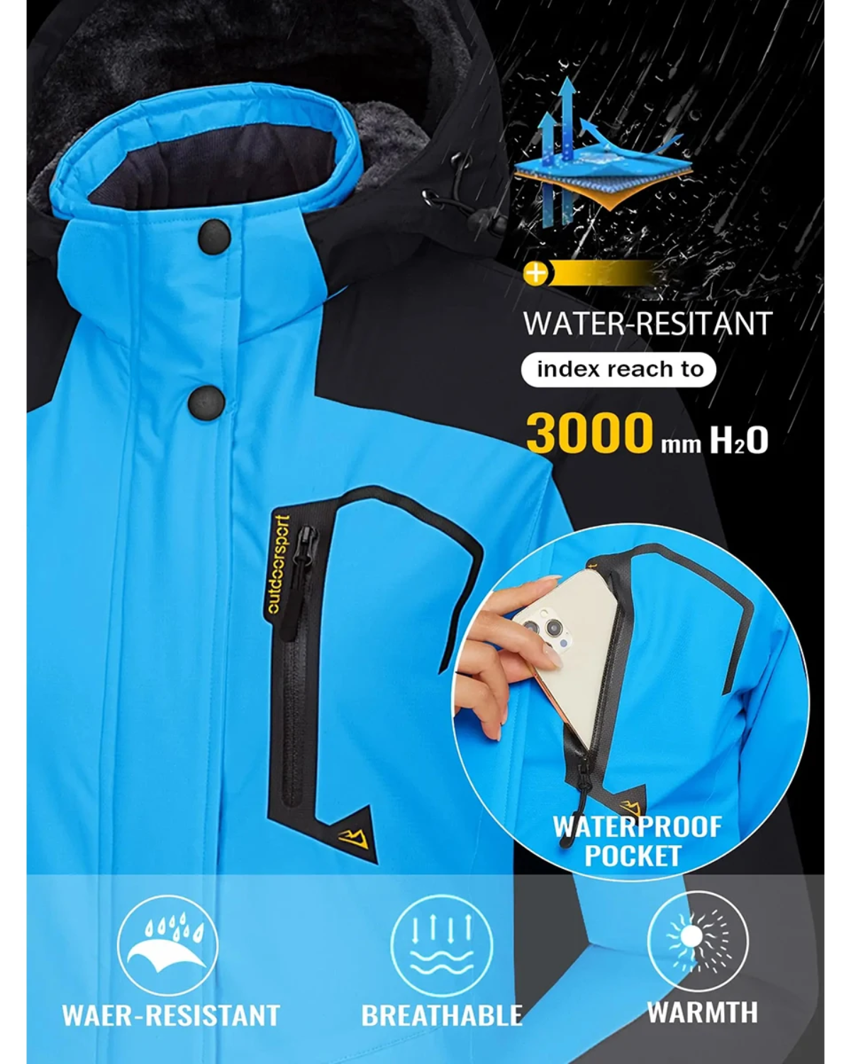 Schneus - Wasserdichter Wintermantel Männer – Wetterfest, Atmungsaktiv, Mit Kapuze