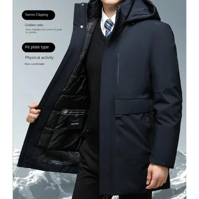 Kaltfur - Langer Wintermantel Herren Daunenmantel Warm Gefüttert Mit Kapuze