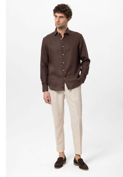 ANTIOCH | 100 % Leinenhemd – Dunkelbraun