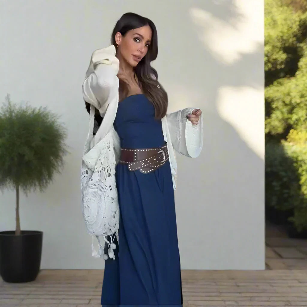 Trägerloses Elegantes Damen Jeanskleid Midi Slim Fit Vintage