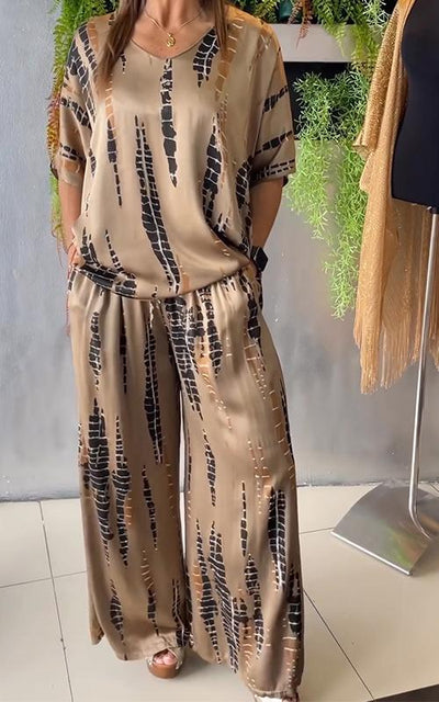 Elegantes Damen Satinanzug Set Rundhals