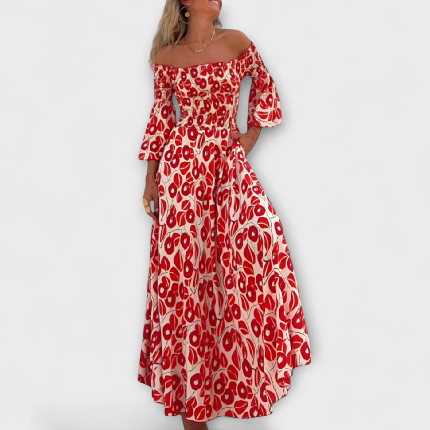 Bella - Off-Shoulder Kleid mit Meeresblumen