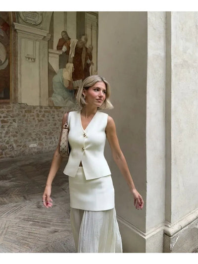 Ärmellose Damen-Strickweste mit Knopf-Front