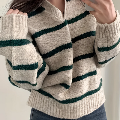 Moderner Damen-Strickpullover mit Streifen – Perfekt für Herbst und Winter