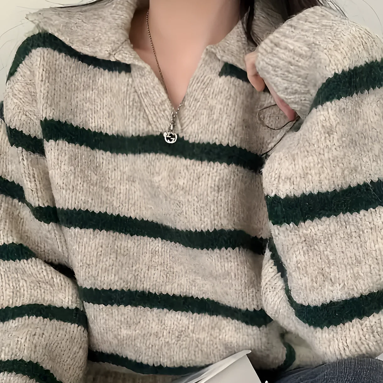 Moderner Damen-Strickpullover mit Streifen – Perfekt für Herbst und Winter