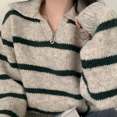 Moderner Damen-Strickpullover mit Streifen – Perfekt für Herbst und Winter