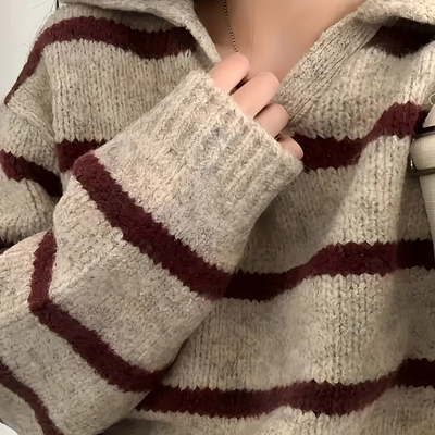 Moderner Damen-Strickpullover mit Streifen – Perfekt für Herbst und Winter