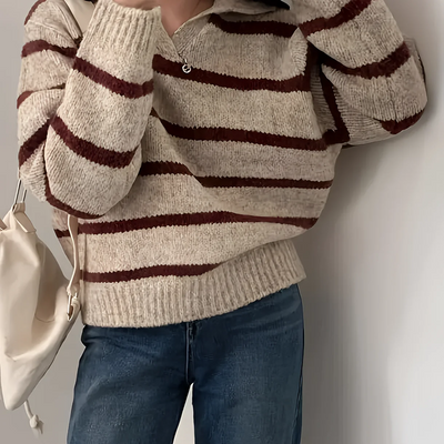 Moderner Damen-Strickpullover mit Streifen – Perfekt für Herbst und Winter