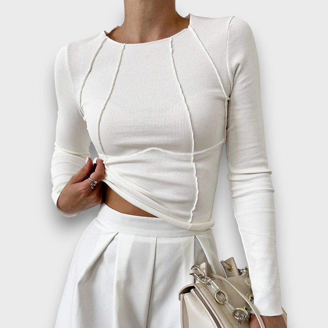 Clara – Geripptes Slim-Fit Langarmtop