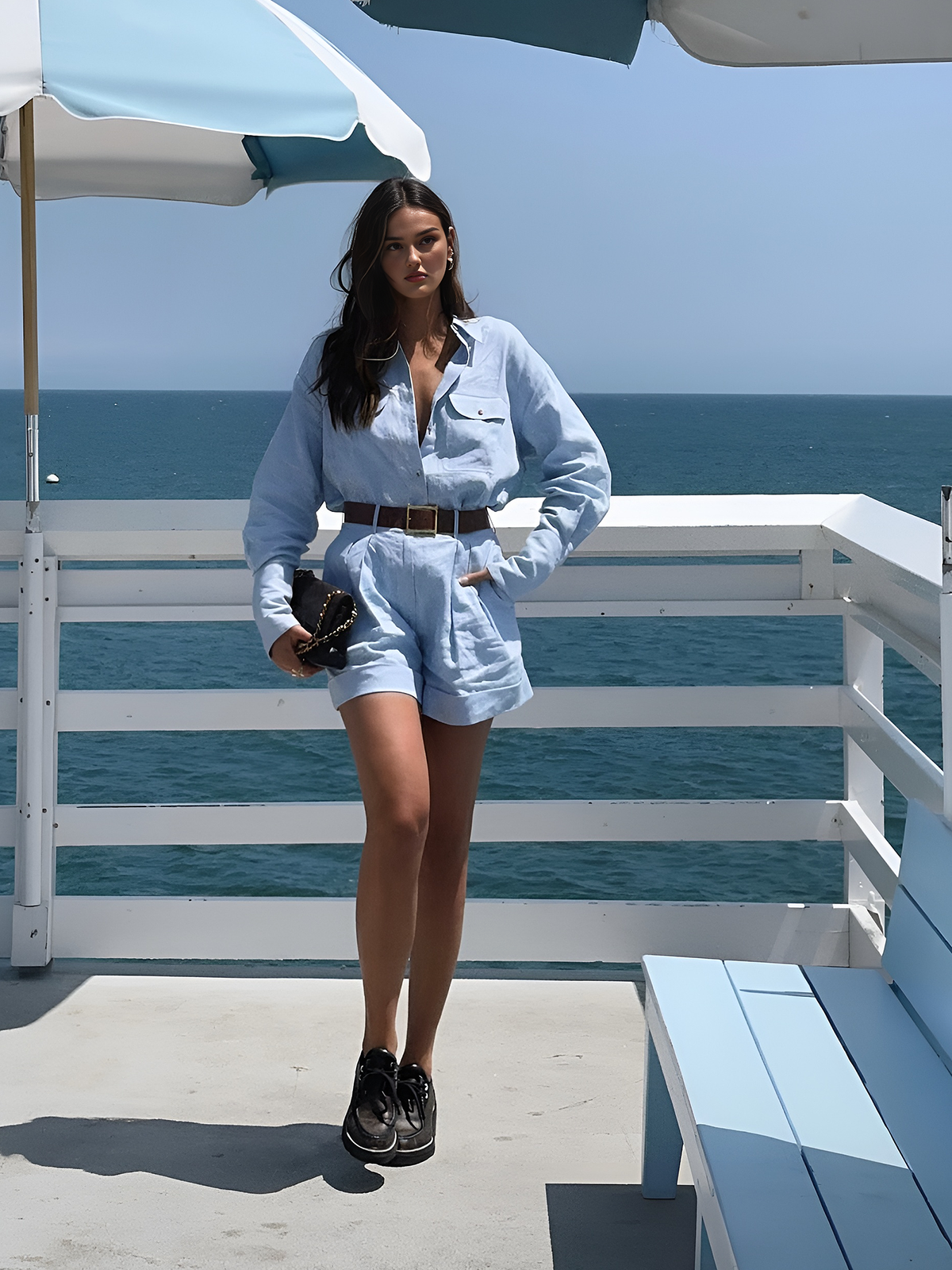 Stylisches Langarm-Top mit Falten-Shorts |  Anna