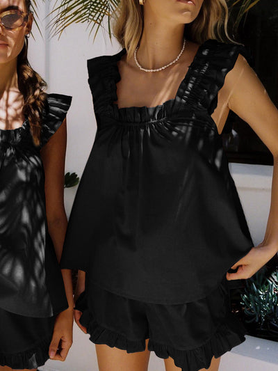 Zweiteiler Damen Sommer: Rüschen-Top & Shorts aus Bio-Baumwolle