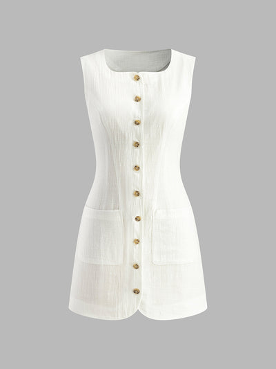 Schickes Ärmelloses Kleid mit Knopfdetails –  Emma