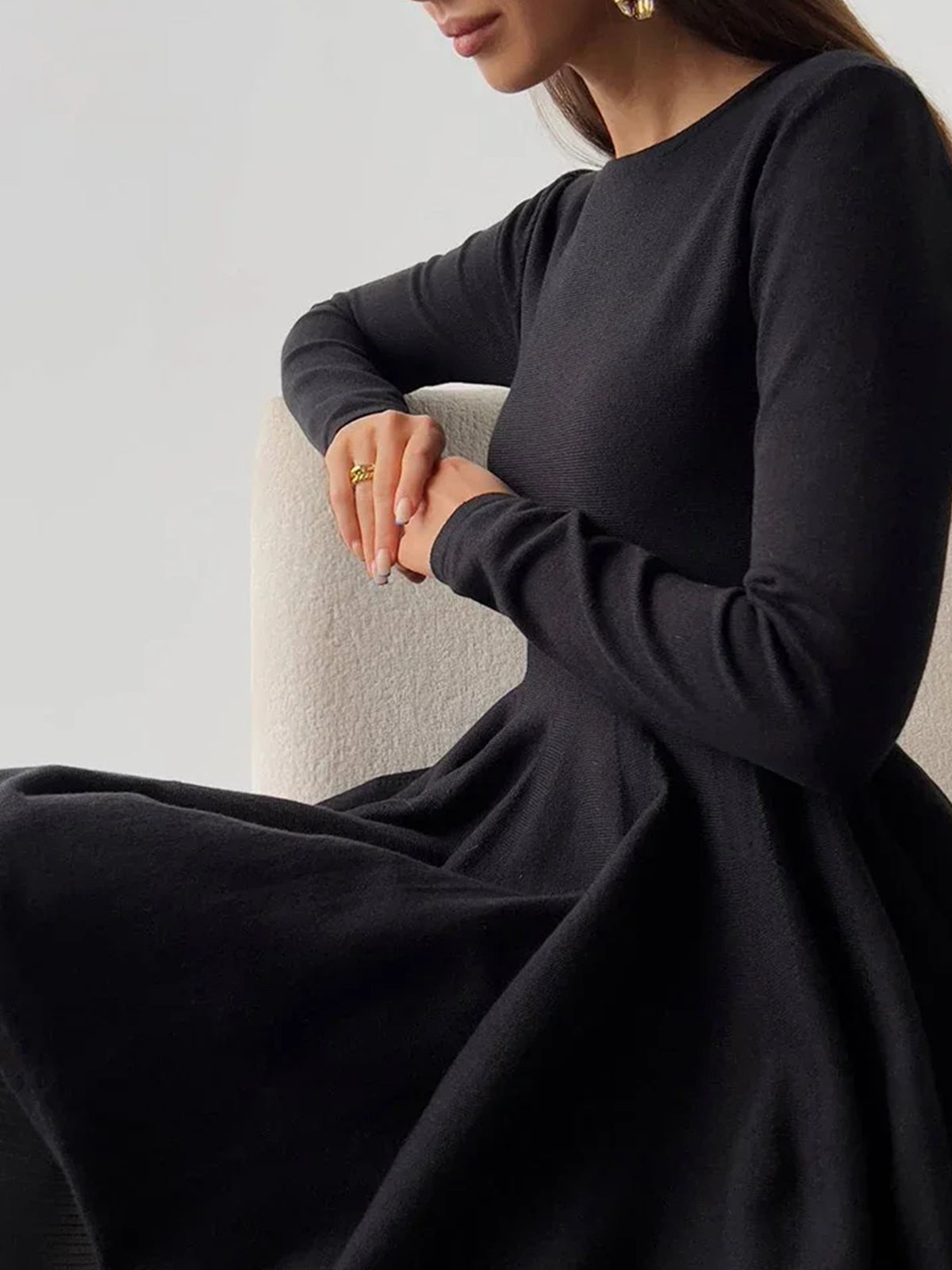 Alina | Elegantes Damen Skaterkleid in Crème mit Langarm