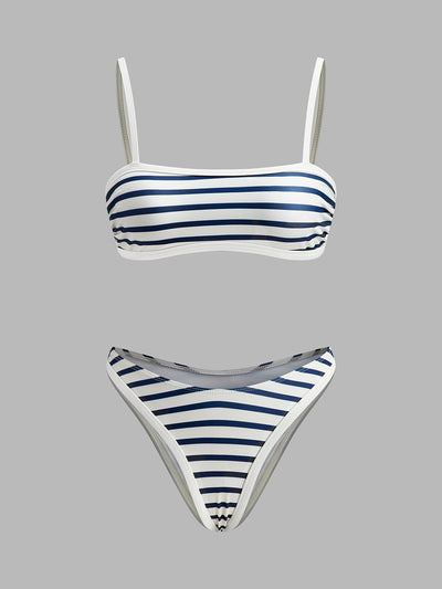 Nautischer Streifen High-Cut Bikini – Figurbetonter Damen-Badeanzug