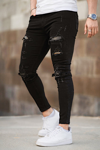 Schwarze Zerrissene Herren Skinny Jeans