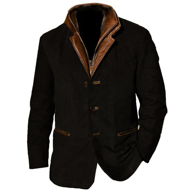 Klassische Wildleder Herren Jacke mit Lederbesatz