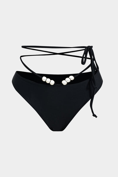 Meredith | Dreiteiliges Bikini-Set mit Wickelband-Design, Perlen-Details und transparentem Pareo