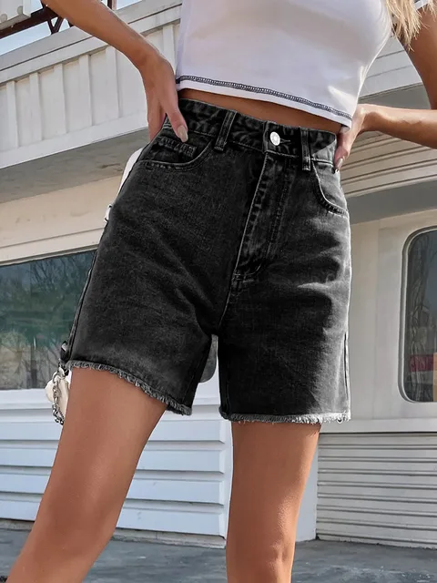 Damen High-Waist Denim Short