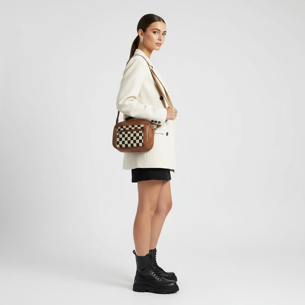 CHESSMATE Schultertasche | Moderner, Kompakter Style mit Schachbrettmuster